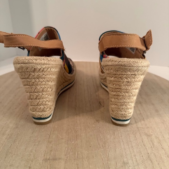 TOMS Women’s 6.5 Multicolor Canvas Espadrille Wedge Sandals Peep Toe Ankle Strap - Picture 5 of 7